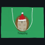 Cute Santa Hedgehog Large Gift Bag<br><div class="desc">Cute cartoon hedgehog wearing a Santa hat.</div>