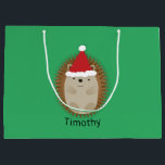 Cute Santa Hedgehog Large Gift Bag<br><div class="desc">Cute cartoon hedgehog wearing a Santa hat.</div>