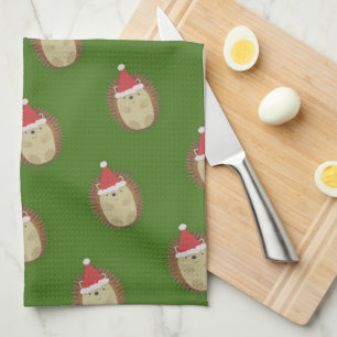 Cute Santa Hedgehog  Tea Towel