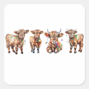Cute Santa Highland Cows, Funny Mooey Christmas Square Sticker