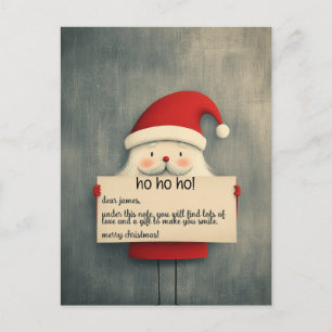 Cute Santa Holding a Customisable Banner Holiday Postcard