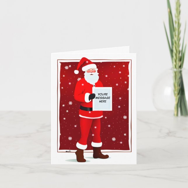 Cute Santa Holding a Sign Personalised Messages Thank You Card (Front)