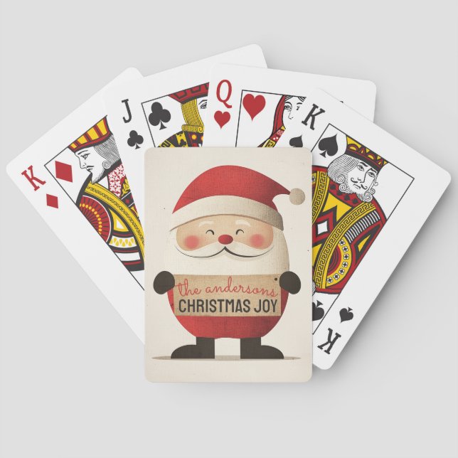 Cute Santa Holding Customisable Banner Playing Cards (Back)