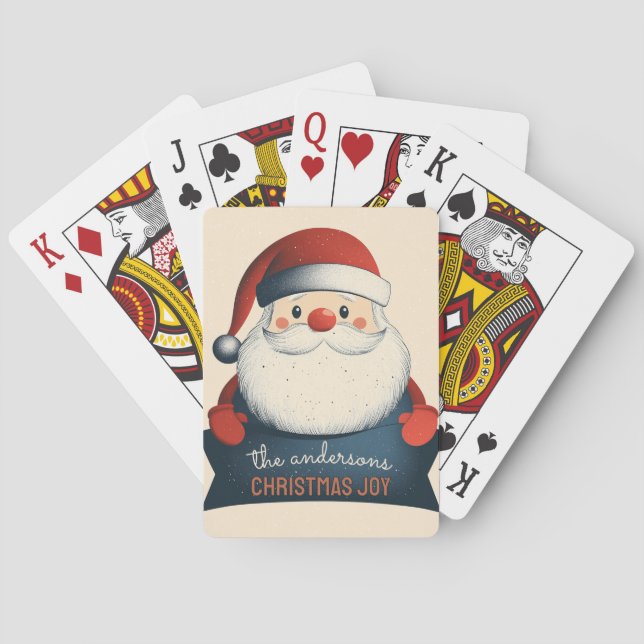Cute Santa Holding Customisable Banner Playing Cards (Back)
