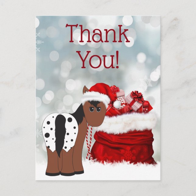 Cute Santa Horse and Gifts Holiday Thank You Postcard (Front)