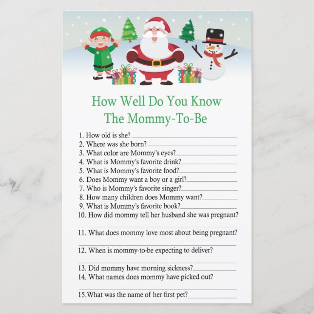 Cute Santa how well do you know baby shower (Front)