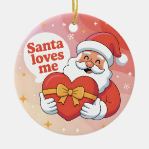 Cute Santa Hugging Heart - "Santa Loves Me" Ceramic Tree Decoration
