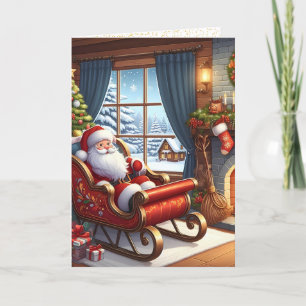 Cute Santa in Sleigh Christmas Card