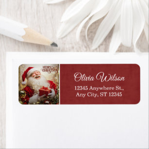 Cute Santa in Sleigh Merry Christmas Red Return