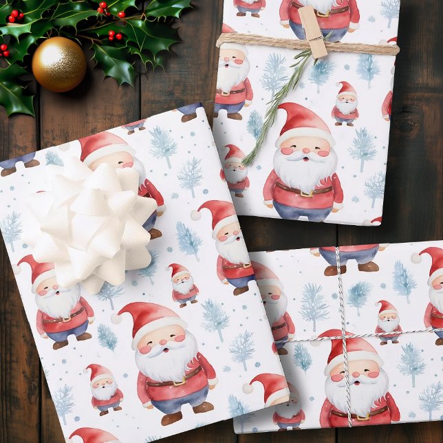 Cute Santa in Watercolor Illustration Christmas Wrapping Paper Sheet (Cute Santa in Watercolor Illustration Christmas Wrapping Paper Sheets)