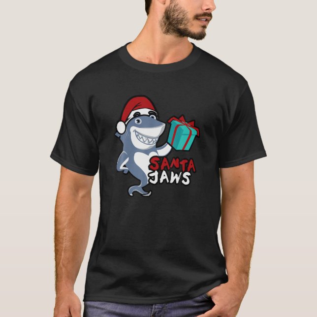 Cute Santa Jaws Family Christmas Pajamas Funny Sha T-Shirt (Front)