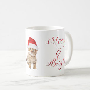 Cute Santa Kitten Cat Merry & Bright Coffee Mug