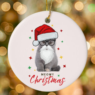 Cute Santa Kitten Meowy Christmas Ceramic Tree Decoration