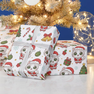 Cute Santa Kittens and Christmas Decorations  Wrapping Paper