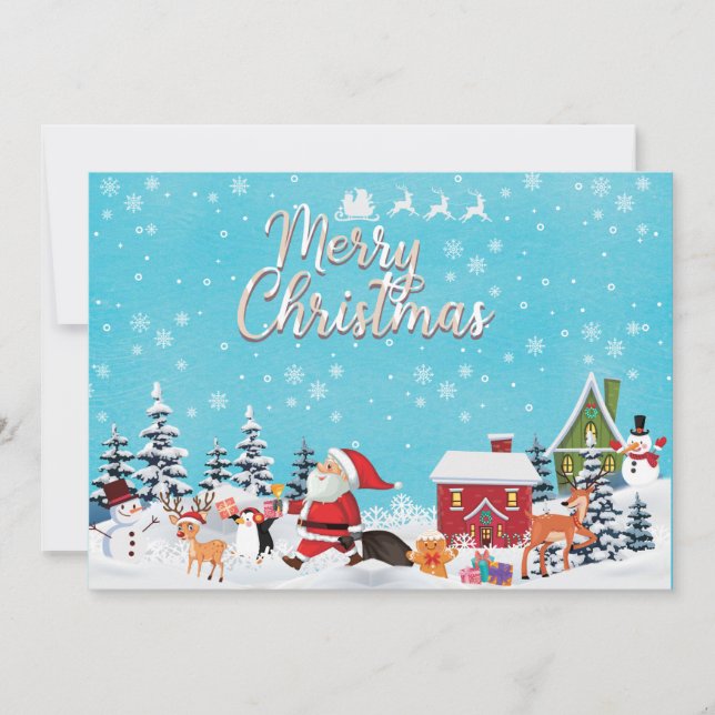 Cute Santa Merry Christmas Greeting Family Kids Ho Holiday Card (Front)