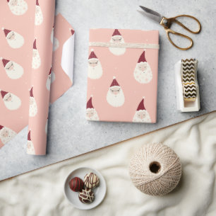 Cute Santa Merry Christmas Pink background Wrapping Paper
