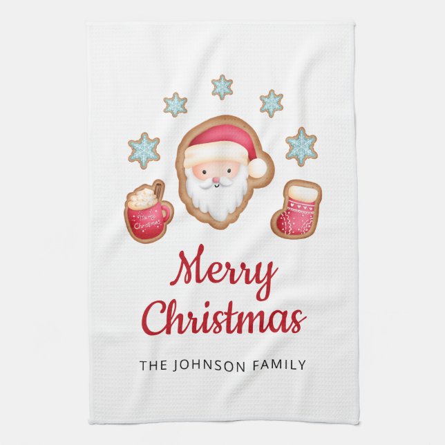 Cute Santa Merry Christmas Tea Towel (Vertical)