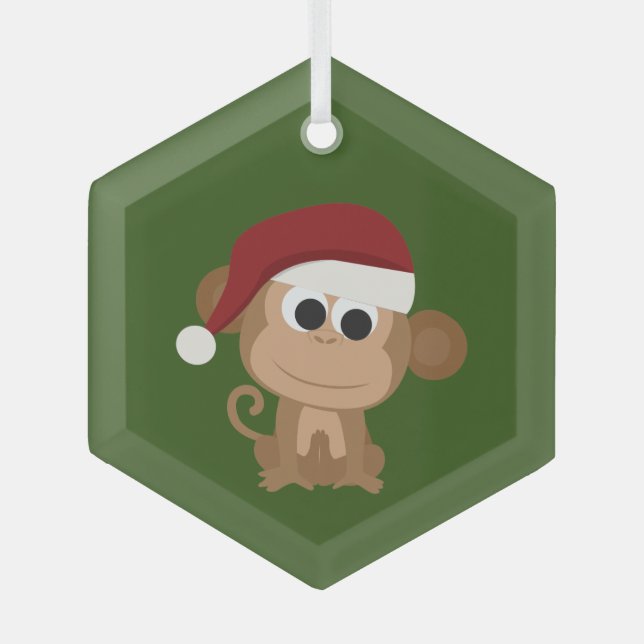 Cute Santa Monkey  Glass Tree Decoration (Front)