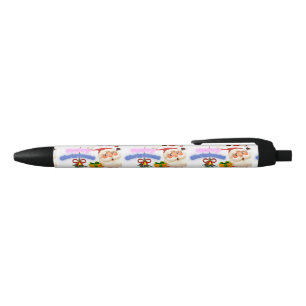 Cute Santa & Mrs. Claus Merry Christmas Greeting Black Ink Pen