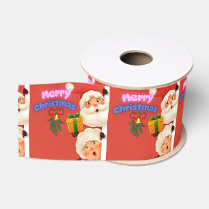 Cute Santa & Mrs. Claus Merry Christmas Greeting Grosgrain Ribbon