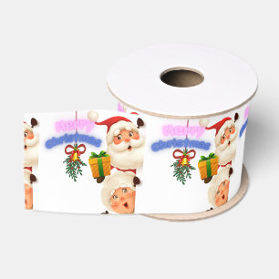 Cute Santa & Mrs. Claus Merry Christmas Greeting  Grosgrain Ribbon