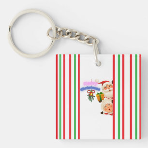 Cute Santa & Mrs. Claus Merry Christmas Greeting Key Ring