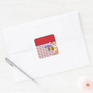Cute Santa & Mrs. Claus Merry Christmas Greeting Square Sticker