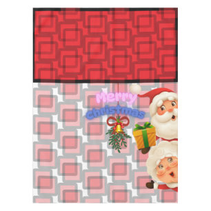 Cute Santa & Mrs. Claus Merry Christmas Greeting Tablecloth