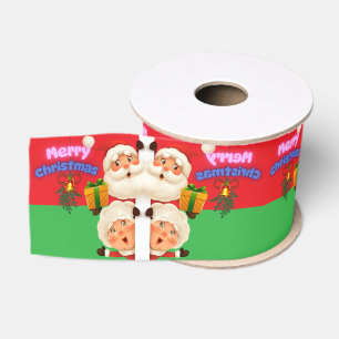 Cute Santa & Mrs. Claus Merry Christmas Grosgrain Ribbon