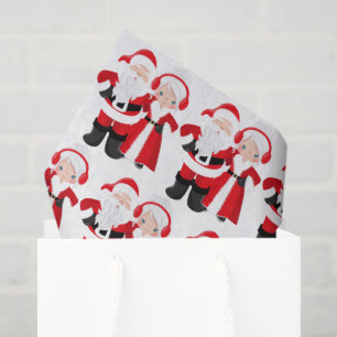 Cute Santa Mrs. Claus tiled party tissue Paper