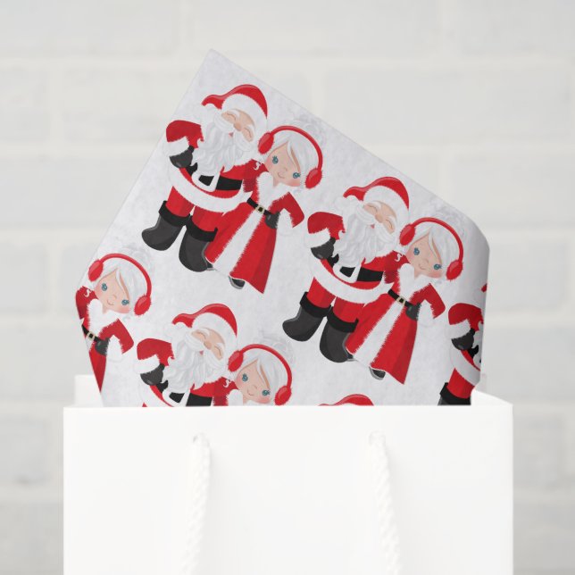 Cute Santa Mrs. Claus tiled party tissue Tissue Paper (Gift Bag)