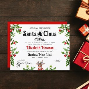 Cute Santa Naughty Nice LIst Official Certificate