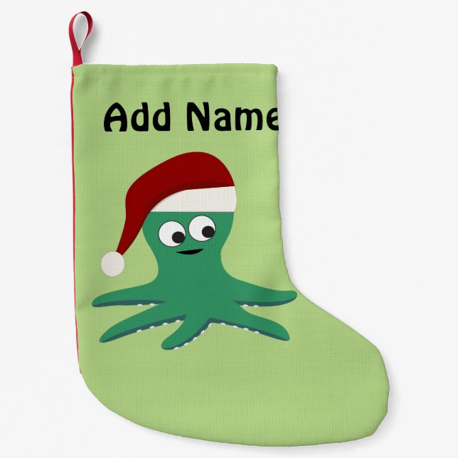 Cute Santa Octopus Small Christmas Stocking (Front)