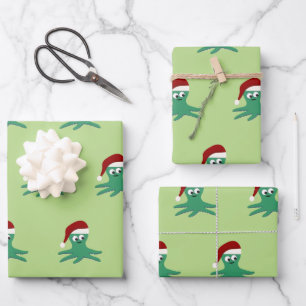 Cute Santa Octopus Wrapping Paper Sheet