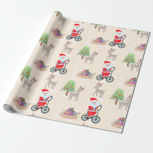 Cute Santa On Bicycle Christmas Pattern Wrapping Paper