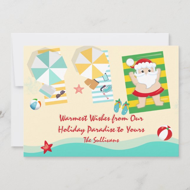 Cute Santa on the Beach Merry Christmas Flat Holiday Card (Front)