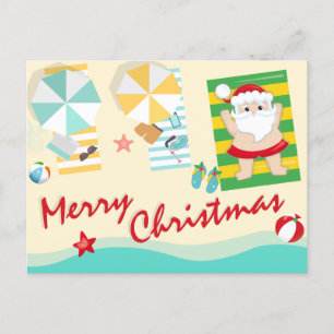 Cute Santa on the Beach Merry Christmas Holiday Postcard