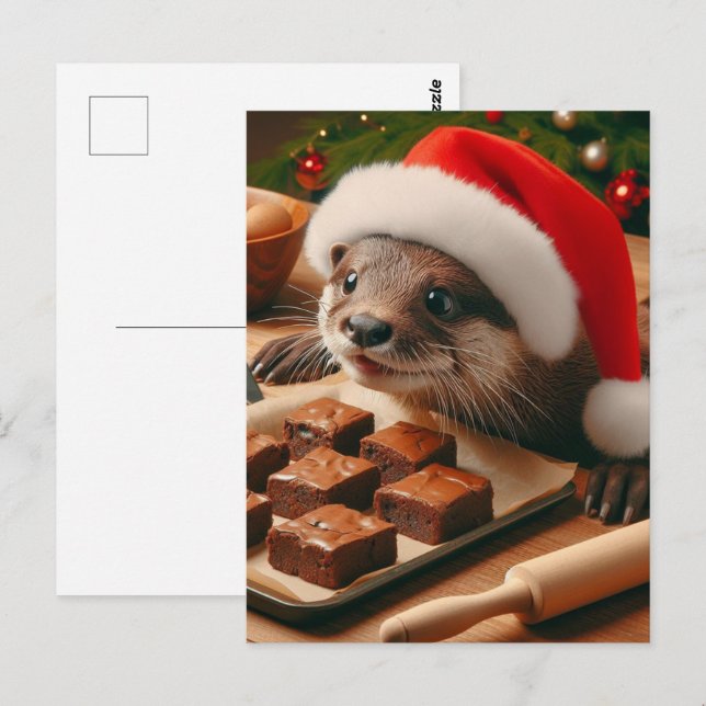 Cute Santa Otter With Brownies for Christmas Postcard (Front/Back)