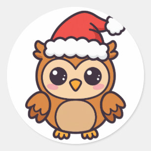 Cute Santa Owl Christmas Classic Round Sticker