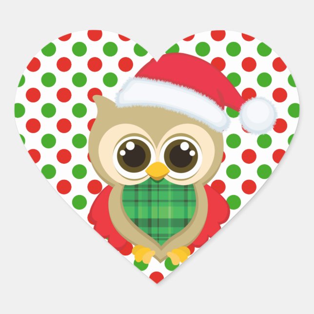 Cute Santa Owl Heart Sticker (Front)
