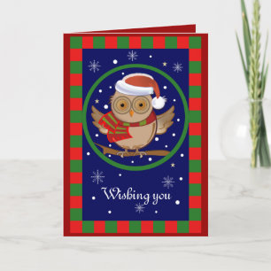 Cute Santa Owl Holidays card with Text