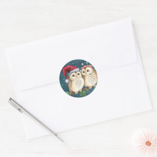 Cute Santa Owls Christmas  Envelope Classic Round  Classic Round Sticker