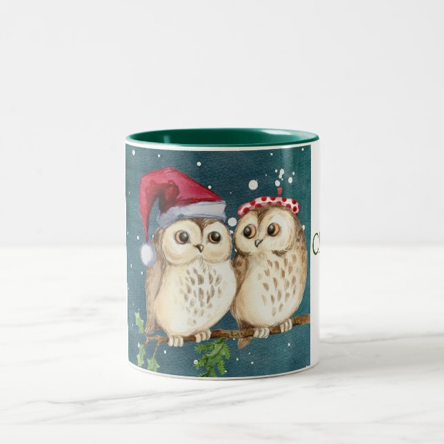 Cute  Santa Owls Two-Tone Coffee Mug (Center)