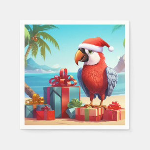 Cute Santa Parrot Tropical Beach Christmas Napkin