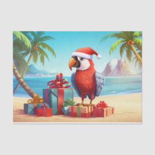 Cute Santa Parrot Tropical Beach Christmas Tissue Paper