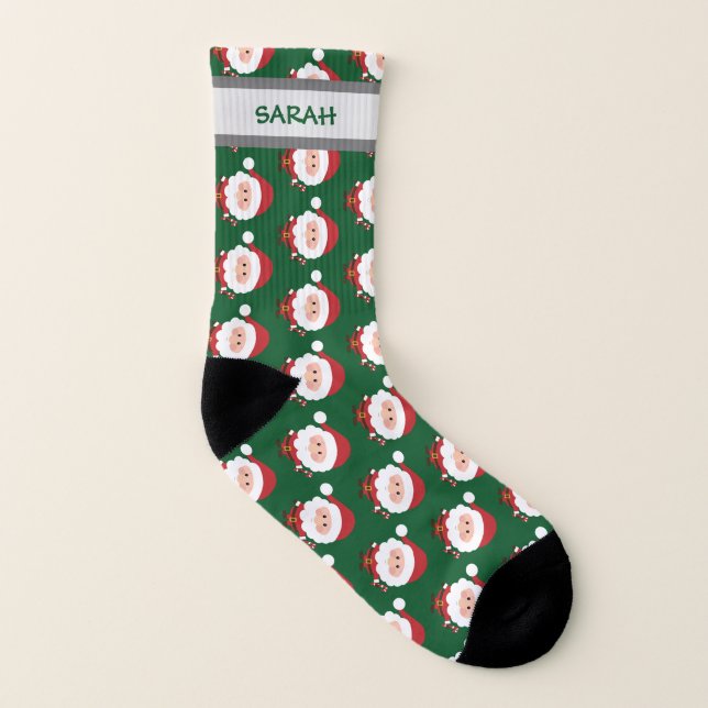 Cute Santa Pattern Personalised Name Christmas Socks (Right Outside)