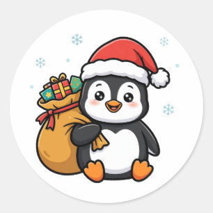 Cute Santa Penguin Christmas Sticker