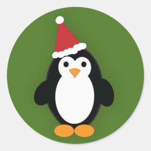 Cute Santa Penguin Classic Round Sticker