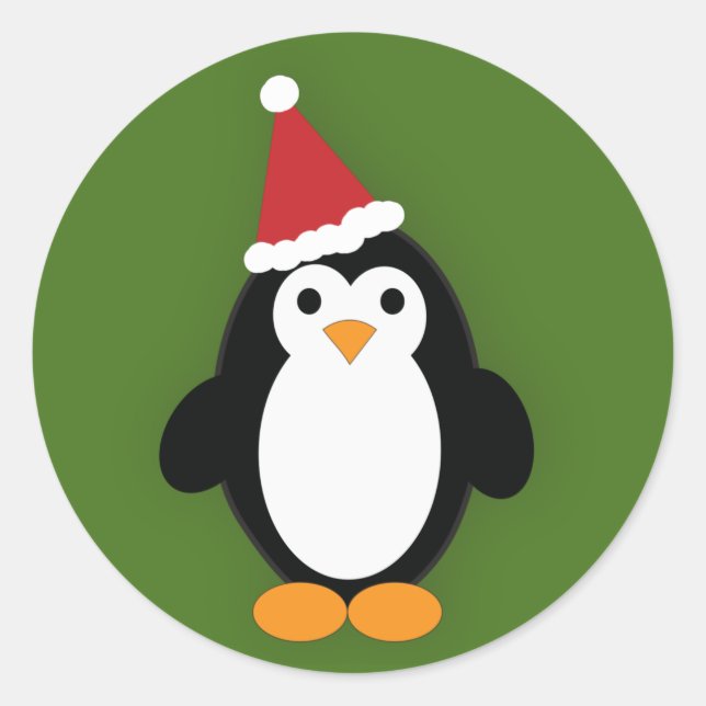 Cute Santa Penguin Classic Round Sticker (Front)