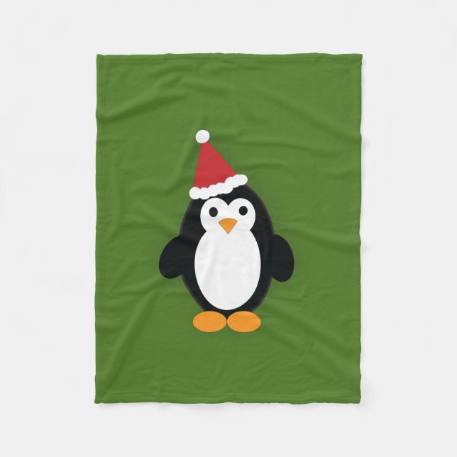 Cute Santa Penguin Fleece Blanket (Front)